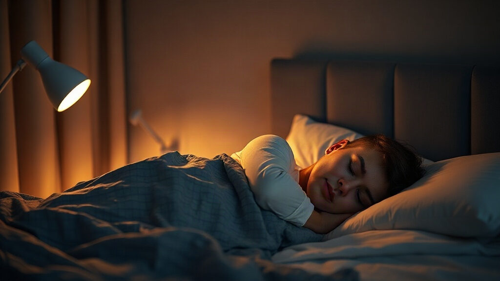 Ronflement : les gestes du soir pour mieux respirer la nuit 3 ronflement, homme dormant paisiblement sur le côté dans une chambre calme