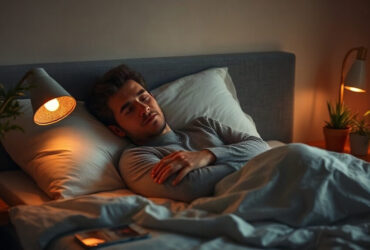 Lumière bleue des écrans le soir et endormissement retardé, chambre éclairée d'une lampe chaude