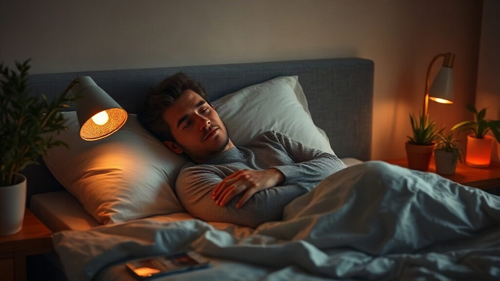 Lumière bleue : comment les écrans du soir retardent l'endormissement 1 Lumière bleue des écrans le soir et endormissement retardé, chambre éclairée d'une lampe chaude