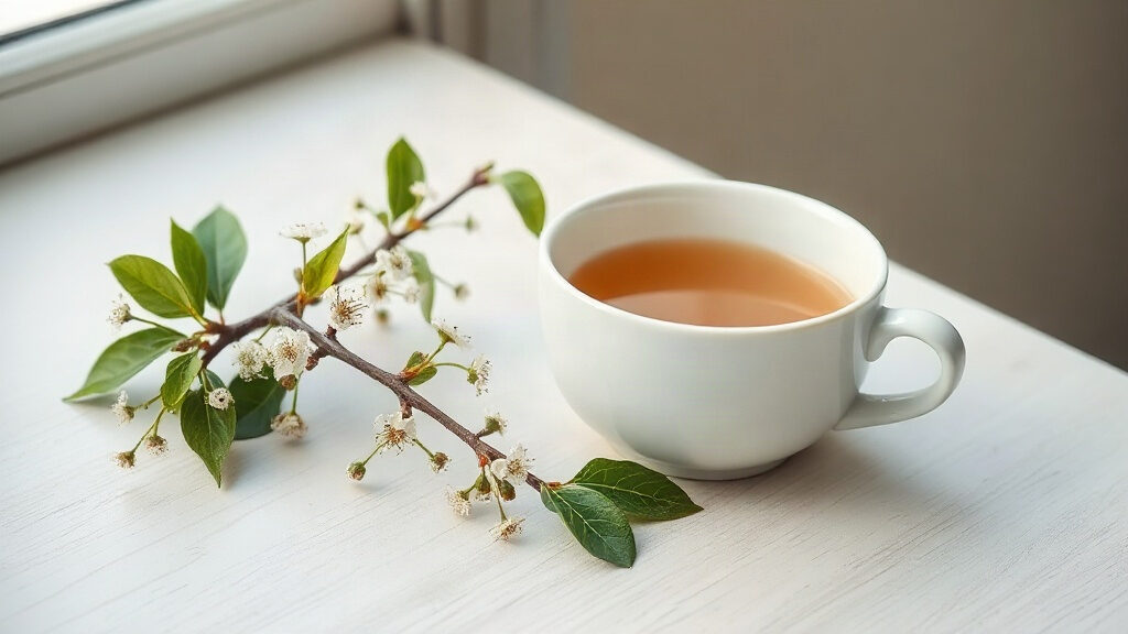 Aubépine : comment cette plante agit sur le cœur et la nervosité 1 aubépine : branche fleurie aux fleurs blanches et tasse d'infusion