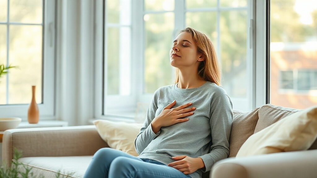 Spasmophilie : quel rôle joue vraiment le magnésium dans les crises ? 3 spasmophilie : femme assise près d'une fenêtre qui respire lentement, mains posées sur la poitrine