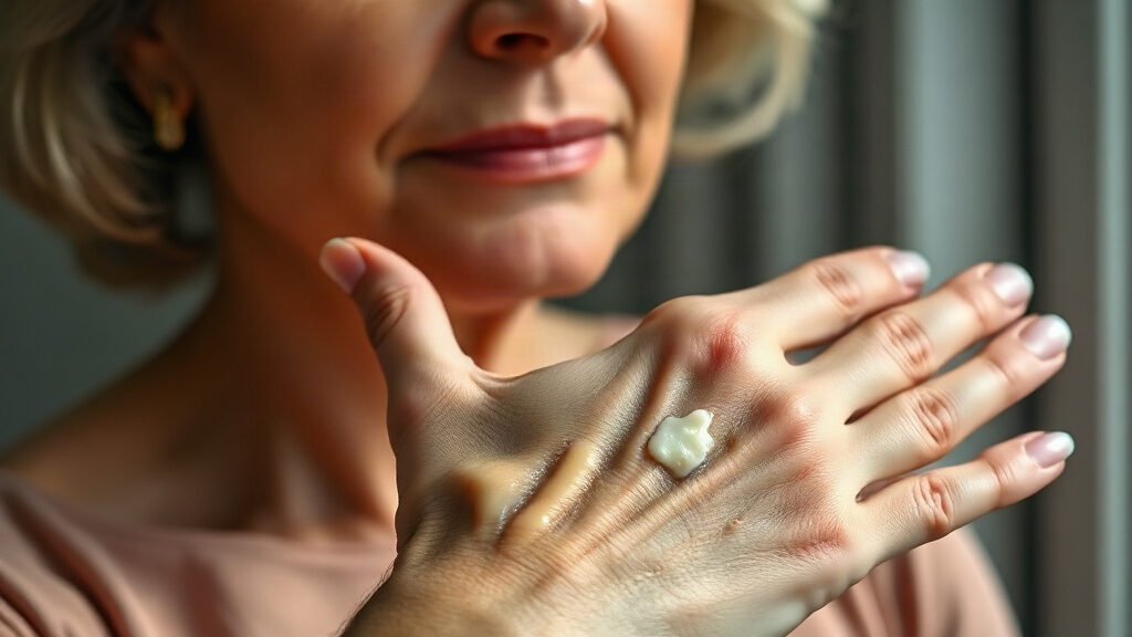 Taches brunes : causes, solutions naturelles et quand consulter 3 Taches brunes sur le dos de la main : femme de 50 ans qui applique un écran solaire